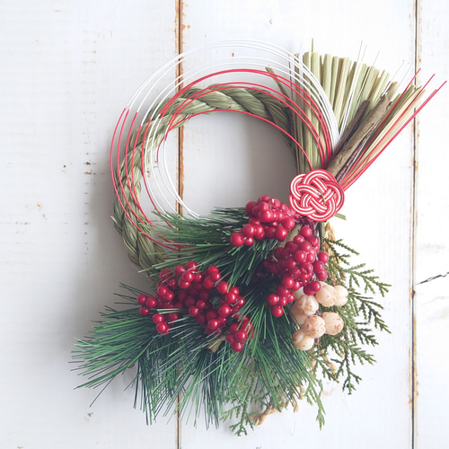 自分で仕上げる♪南天の実と稲穂のしめ縄飾り2024