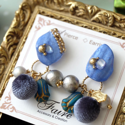 『Velour ball charm』Seashellの海のカケラ✴︎2way ピアス/イヤリング◇Blue 2枚目の画像