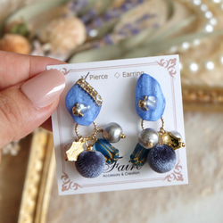 『Velour ball charm』Seashellの海のカケラ✴︎2way ピアス/イヤリング◇Blue 4枚目の画像