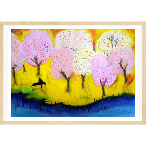 インテリア　アート　絵画　A4 　作家作品 桜】自己の内面に深く響く桜の美しさと精神的な響きを描いたアート作品