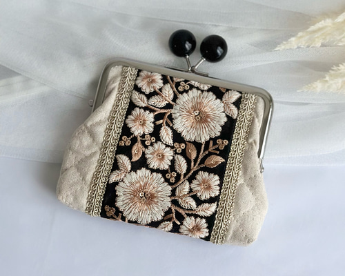 親子がま口財布 インド刺繍リボン カードポケット付き キャンディ