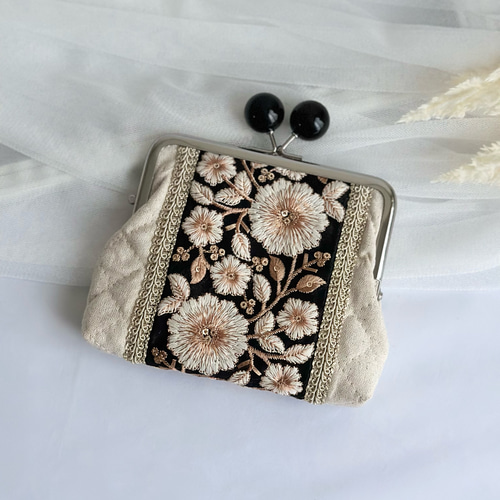 親子がま口財布 インド刺繍リボン カードポケット付き キャンディ
