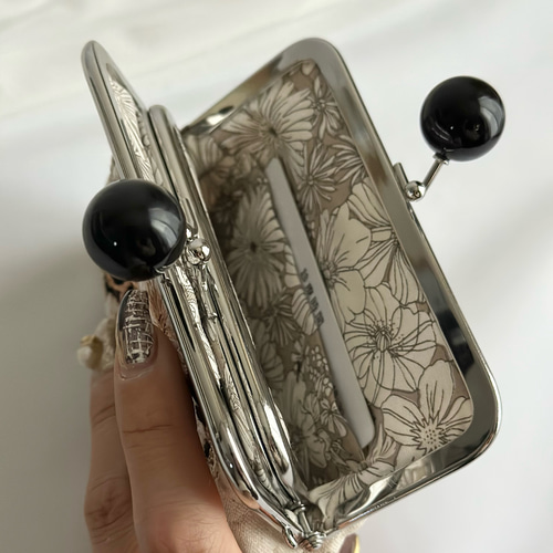 親子がま口財布 インド刺繍リボン カードポケット付き キャンディ