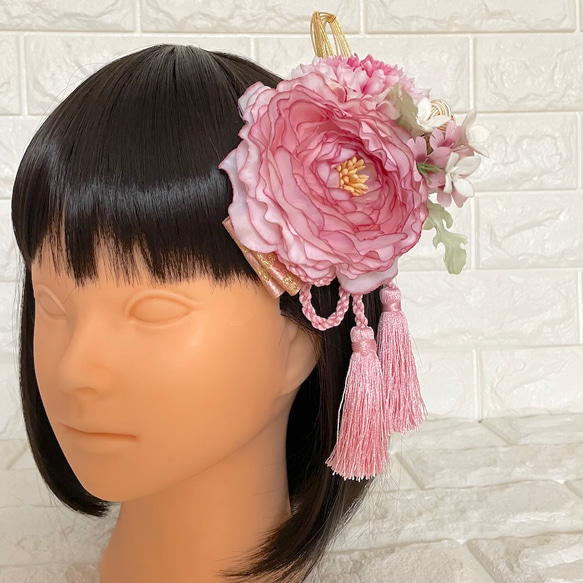 〜髪飾り〜　簡単ヘアコーム髪飾りピンク系　ラナンキュラス【HOST002】 3枚目の画像