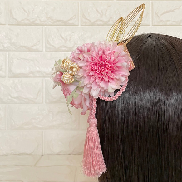 〜髪飾り〜　簡単ヘアコーム髪飾りピンク系　ラナンキュラス【HOST002】 4枚目の画像