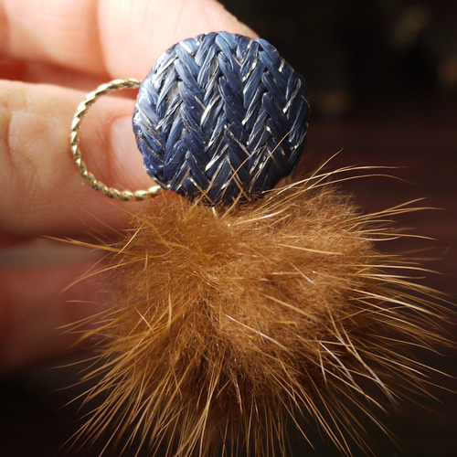 No.697 アンティークボタン×ミンクファー ピアス イヤリング  