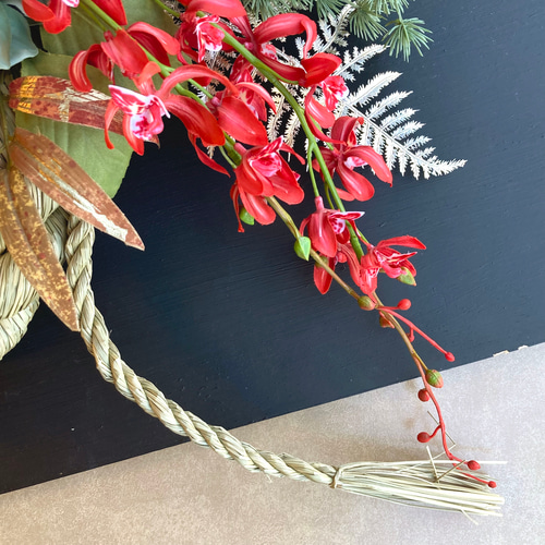 特大・一点物【お正月】豪華 お花いっぱいの雲流しめ縄リース ー特大