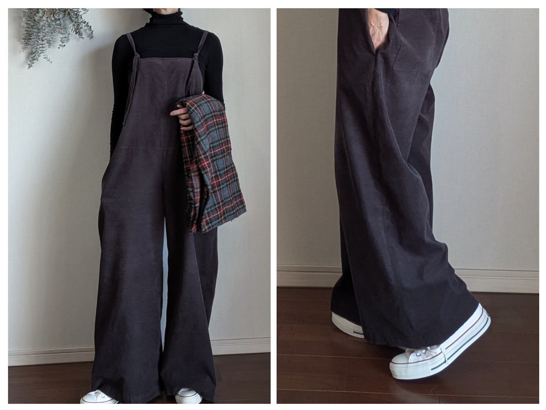 コーデュロイ サロペットパンツ_ダークグレイ