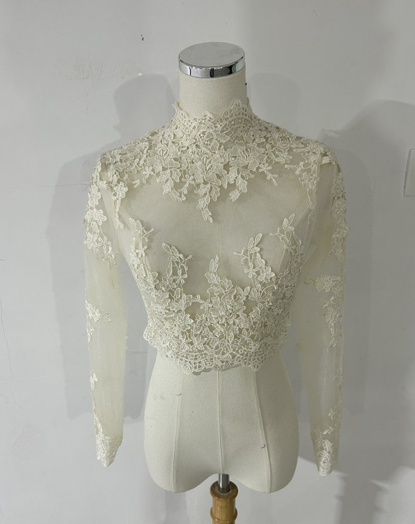 人気上昇！ウエディングドレス アイボリー 長袖 ボレロ トップス ハンドメイド 結婚式 披露宴