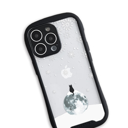 月の上の黒猫 (雪 ver.)　グリップケース　クリア　iPhoneケース 3枚目の画像