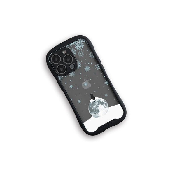 月の上の黒猫 (雪 ver.)　グリップケース　クリア　iPhoneケース 4枚目の画像