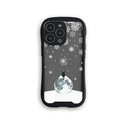 月の上の黒猫 (雪 ver.)　グリップケース　クリア　iPhoneケース 1枚目の画像