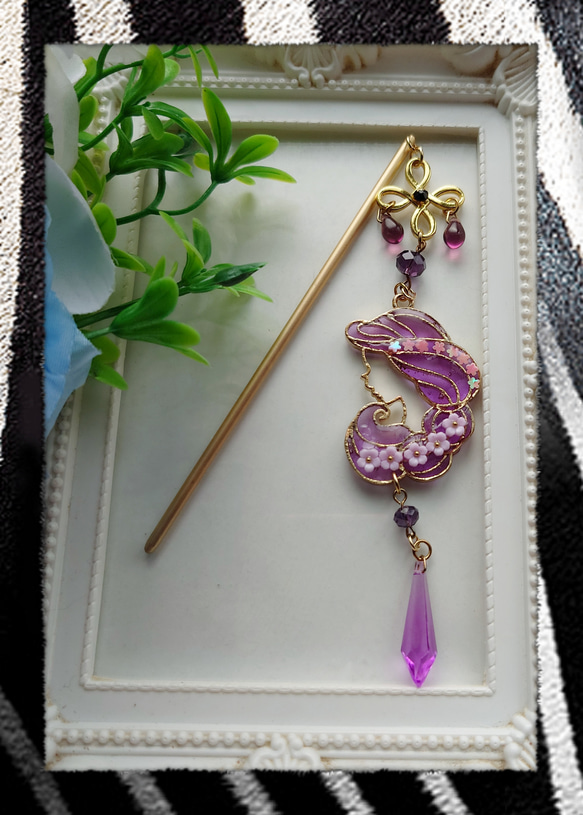 ✨塔の上の紫姫✨かんざし　簪　彩り紫色 3枚目の画像