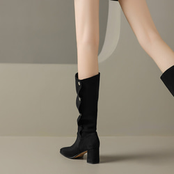 秋冬女式真皮鞋厚底鞋舒適粗跟靴子22公分-25公分#886⭐免運費⭐ 第14張的照片