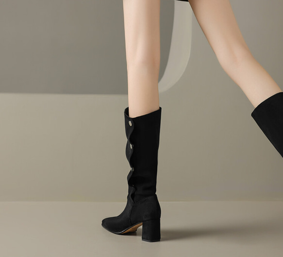 秋冬女式真皮鞋厚底鞋舒適粗跟靴子22公分-25公分#886⭐免運費⭐ 第14張的照片