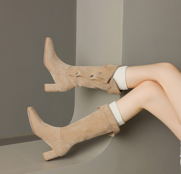 秋冬女式真皮鞋厚底鞋舒適粗跟靴子22公分-25公分#886⭐免運費⭐ 第4張的照片