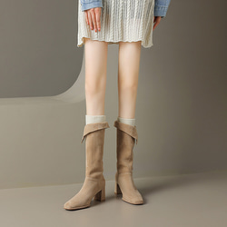 秋冬女式真皮鞋厚底鞋舒適粗跟靴子22公分-25公分#886⭐免運費⭐ 第3張的照片