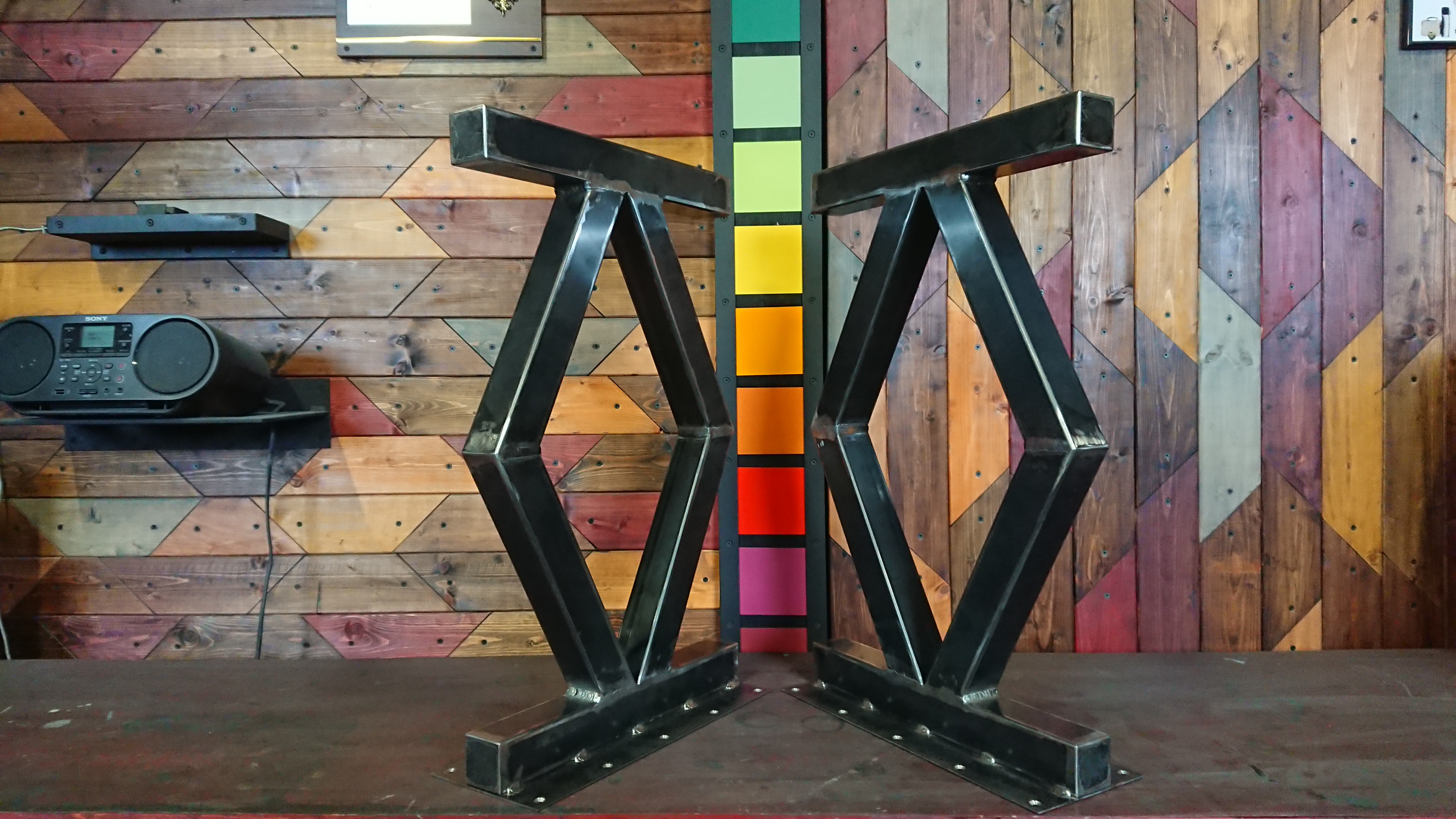 無塗装でアイアンな極太鉄脚♪ 50×400×650mm ♢型 2脚ver. ダイニングテーブル