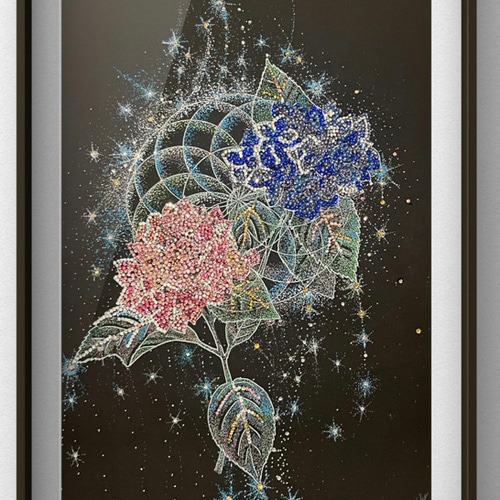Layers of Dimensions 37 紫陽花の花と神聖幾何学模様 絵画 Al.ankh