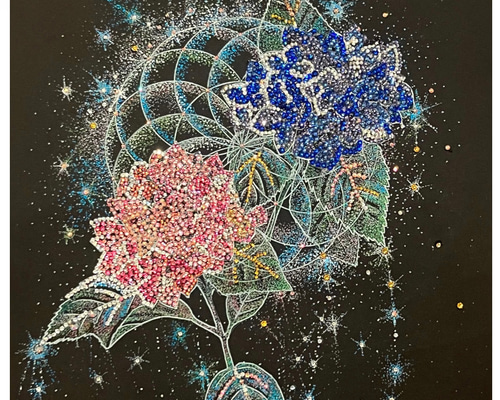 抽象的な花と地球のパステル画 A4サイズ 8aa4ed39ed7beda18a69cd2c991248