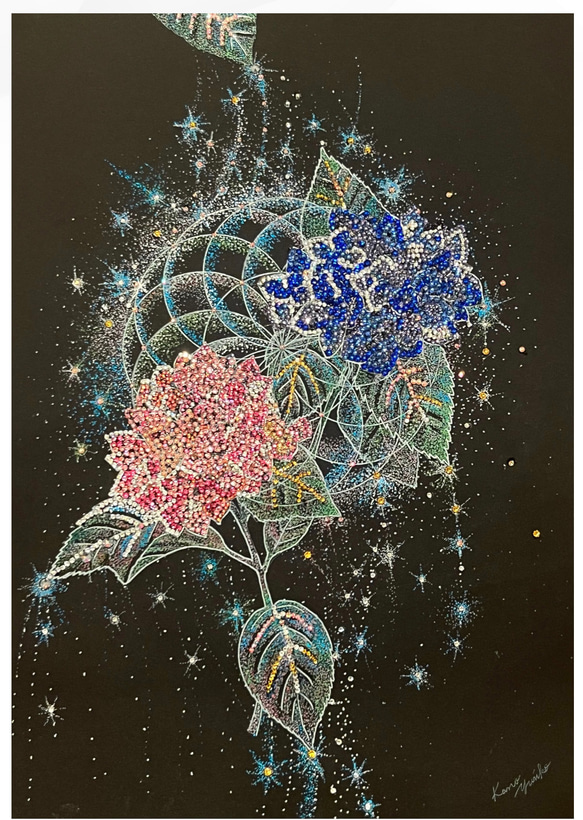 立体絵画の「紫陽花と近寄る昆虫」 立体絵画「紫陽花と近寄る昆虫」