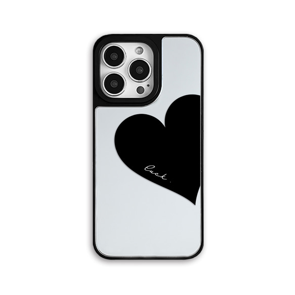 Big Heart♡ブラック ミラー付き 耐久性バンパーケース ミラーケース
