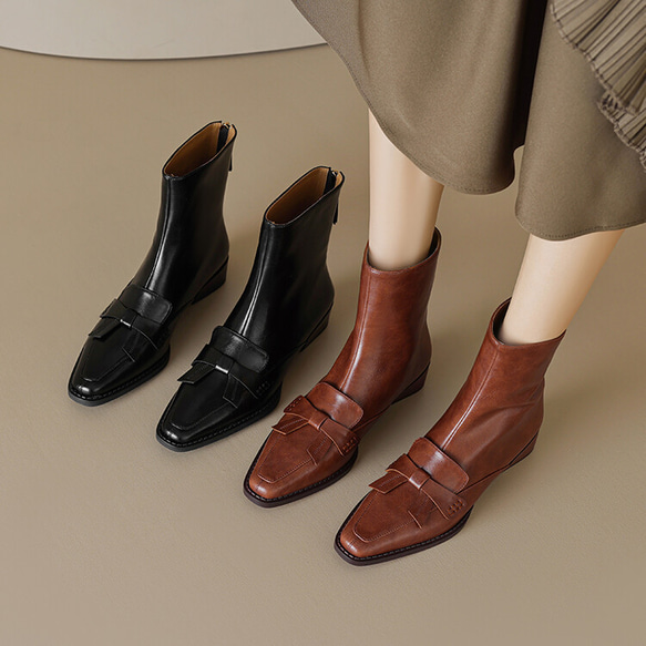 秋冬女式柔軟皮革鞋舒適時尚低跟短靴 21.5 公分-25 公分 #887⭐免運費⭐ 第2張的照片
