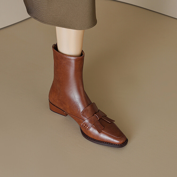 秋冬女式柔軟皮革鞋舒適時尚低跟短靴 21.5 公分-25 公分 #887⭐免運費⭐ 第7張的照片