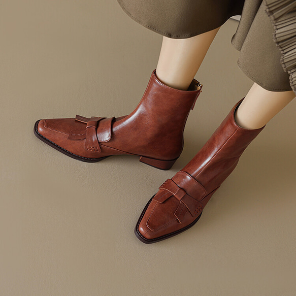 秋冬女式柔軟皮革鞋舒適時尚低跟短靴 21.5 公分-25 公分 #887⭐免運費⭐ 第8張的照片