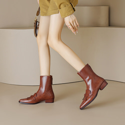 秋冬女式柔軟皮革鞋舒適時尚低跟短靴 21.5 公分-25 公分 #887⭐免運費⭐ 第4張的照片