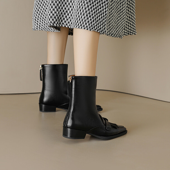 秋冬女式柔軟皮革鞋舒適時尚低跟短靴 21.5 公分-25 公分 #887⭐免運費⭐ 第12張的照片