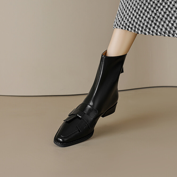 秋冬女式柔軟皮革鞋舒適時尚低跟短靴 21.5 公分-25 公分 #887⭐免運費⭐ 第16張的照片
