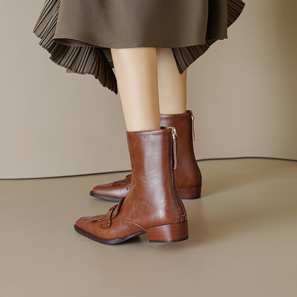 秋冬女式柔軟皮革鞋舒適時尚低跟短靴 21.5 公分-25 公分 #887⭐免運費⭐ 第9張的照片