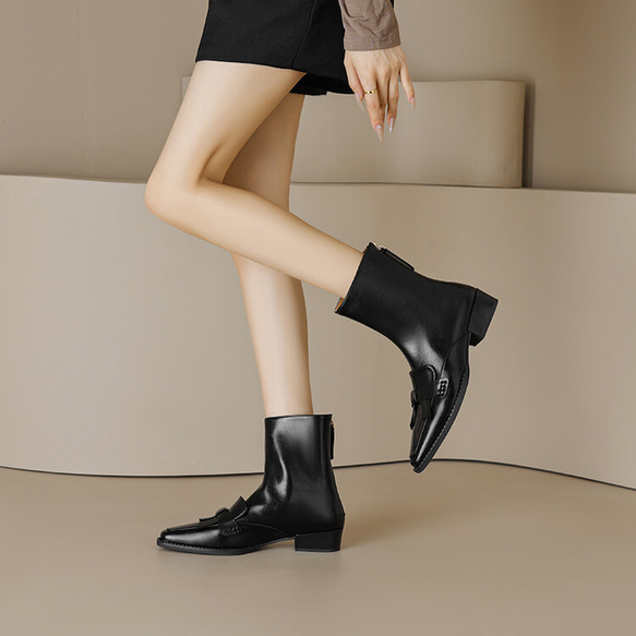 秋冬女式柔軟皮革鞋舒適時尚低跟短靴 21.5 公分-25 公分 #887⭐免運費⭐ 第13張的照片