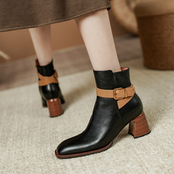 秋冬女式柔軟皮革鞋舒適時尚短靴高跟鞋 22 公分-25 公分 #888⭐免運費⭐ 第4張的照片