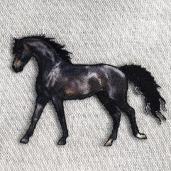 アップリケワッペン サラブレッド プリント ブラック ST w-2220 黒馬　ホース　乗馬 1枚目の画像