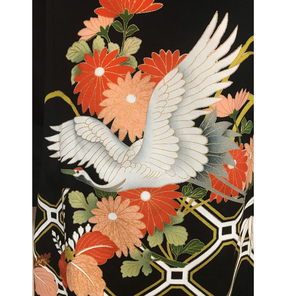 34★黒留袖★着物リメイク★Aワンピース★M★ 