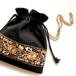 春に！！刺繍リボンのワンマイルバッグ　インド刺繍　ショルダーバッグ　斜め掛けBag　巾着バッグ　プレゼント　yone 1枚目の画像