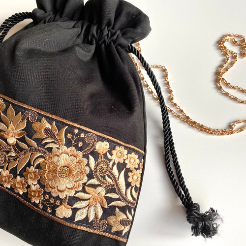 春のお出かけ刺繍リボンのワンマイルバッグ インド刺繍 ショルダー