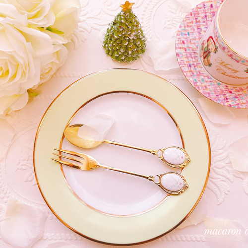 ラインストーン付きリボン柄スプーンorフォーク 1本〜 カトラリー