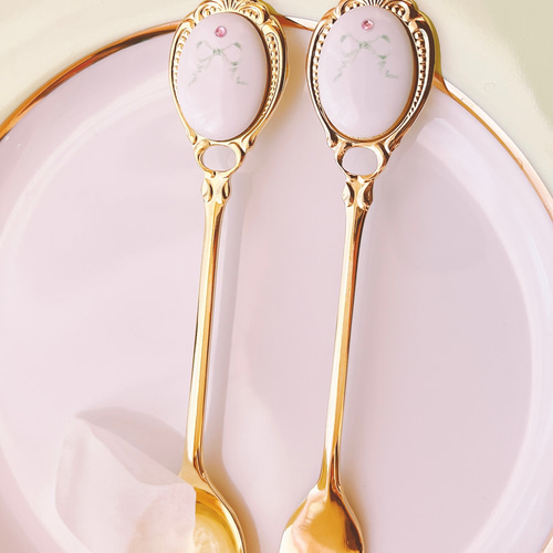 ラインストーン付きリボン柄スプーンorフォーク 1本〜 カトラリー