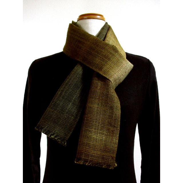 筒状ざっくり織リシルクマフラー（茶色・鯉グレー色横段ボカシ）