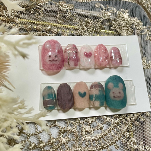 サイズオーダー♡ニットアニマルネイルチップ うさぎ くま size order  