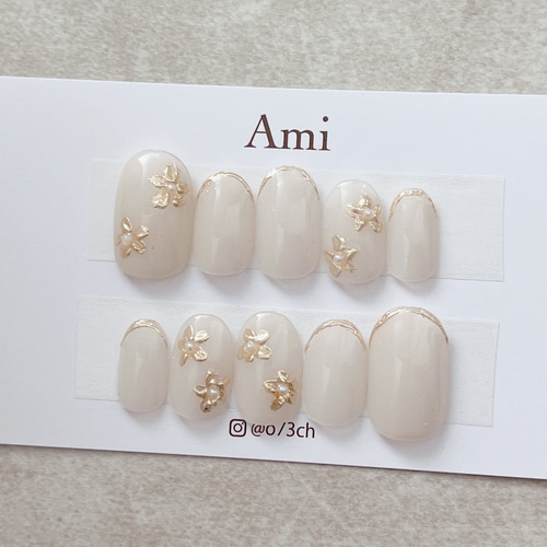 ネイルチップ＊ミラーフラワー 花 パール ニュアンス 乳白色 ホワイト  