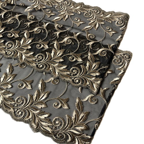 再販】帯枕も使える帯揚げ付き三重紐 チュールレースが美しい 黒地に