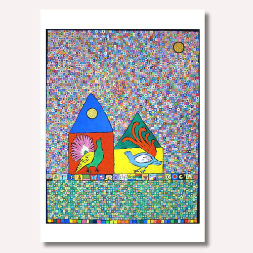 太陽】二羽の鳥と太陽による完全構図｜A4アートプリント 絵画 GALLERY