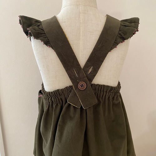 刺繍エプロン（手刺繍）レディース　厚手コーデュロイ 新作2024【80〜140 受注製作】カーキブラウン／ 手刺繍のコーデュロイ