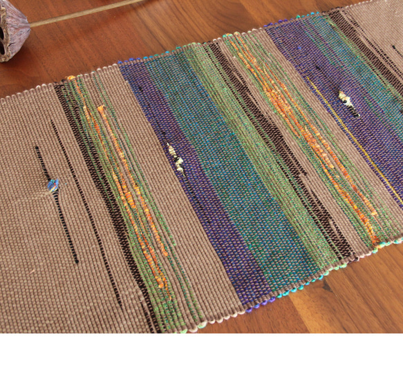 コットンウール手織りテーブルランナー　ベージュ系１/タペストリー/敷物/インテリア 2枚目の画像