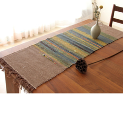 コットンウール手織りテーブルランナー　ベージュ系２/タペストリー/敷物/インテリア 3枚目の画像