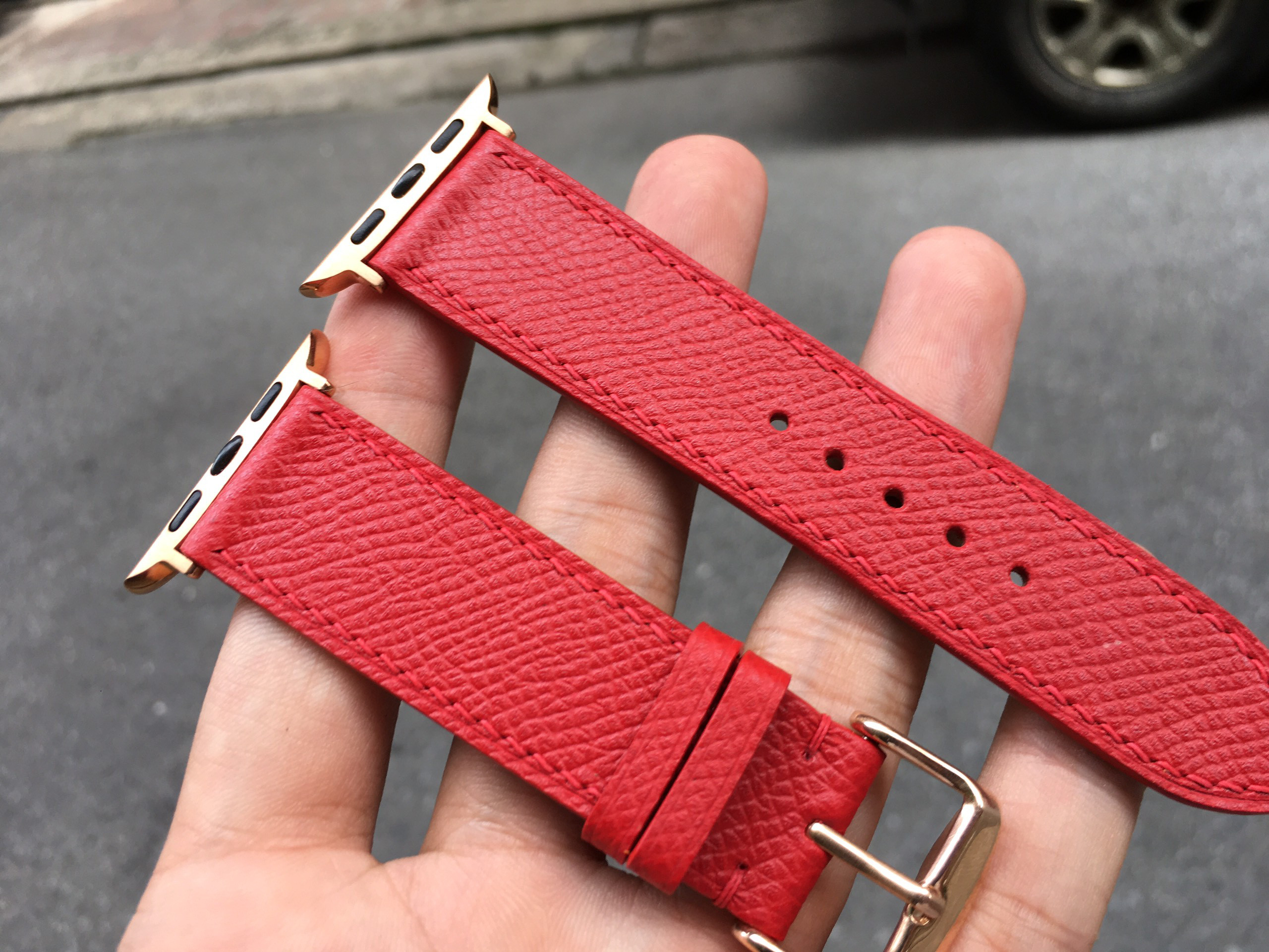 Apple Watch用レッドフレンチエプソム牛革ストラップ（送料無料